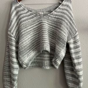 Grey and White Cropped Urban Outfitters Sweater